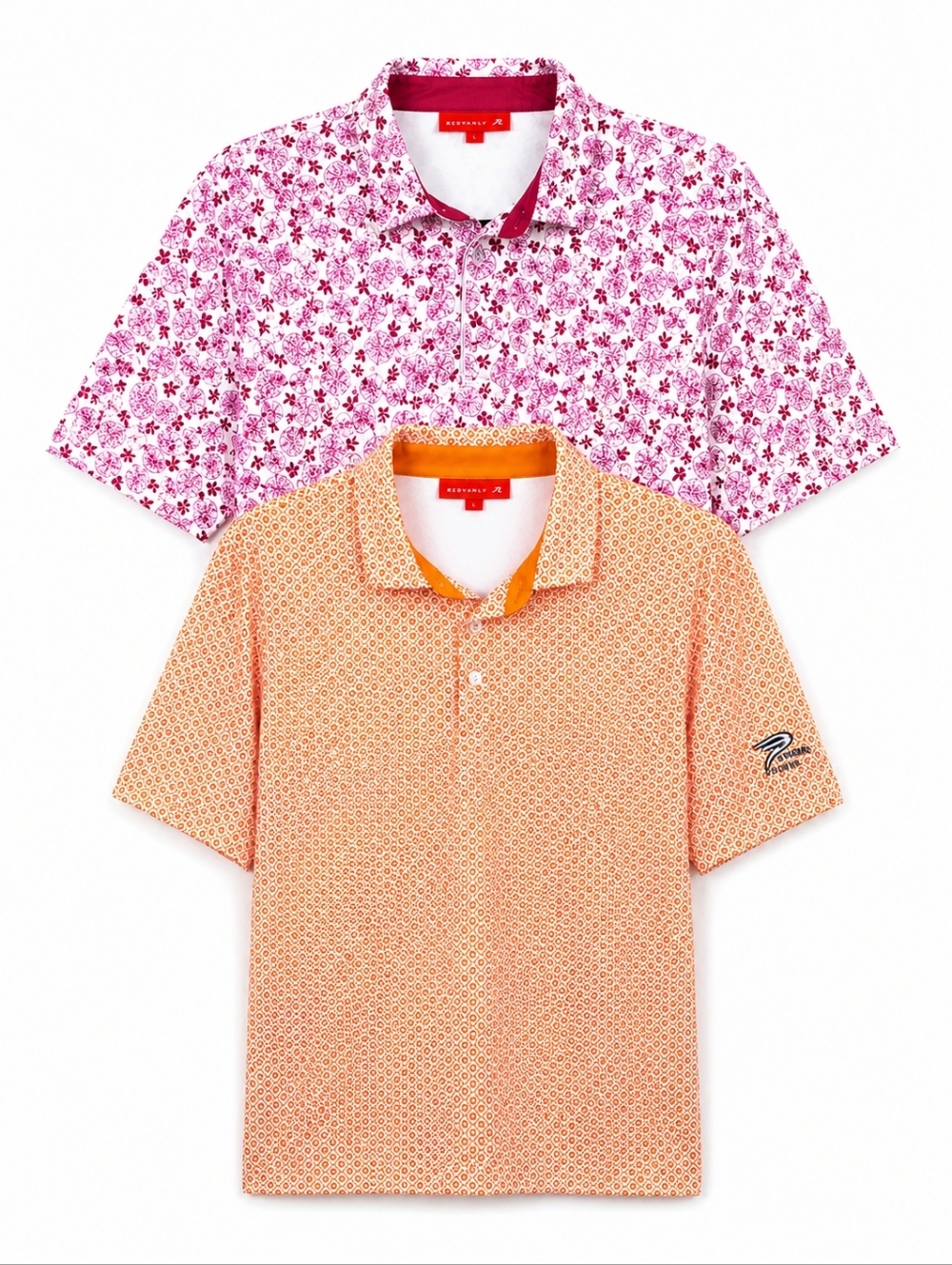 Redvanly Lot Of 2 Men's Printed Performance Casual Golf Polos Sz L Embroidered